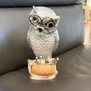 Gray Owl Pin Cushion Figurine